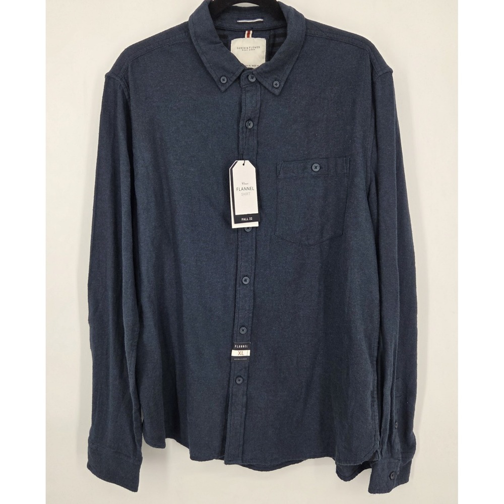 NEW Denim & Flower Ricky Singh Classic Flannel Shirt Men's Size XL Navy Blue NWT